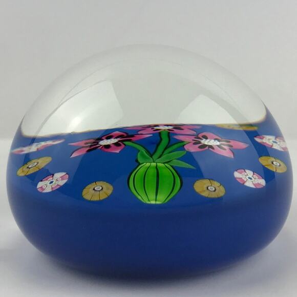 Perthshire 1984A Flower Pot Lampwork Flowers in Vase Millefiori Cane Paperweight - Picture 4 of 11